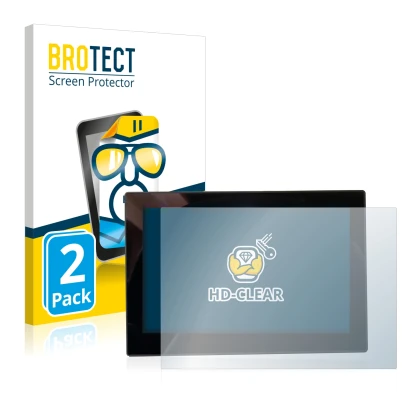 Face avant d’un emballage produit avec le logo de la marque BROTECT. À côté, l’appareil MG 4 7-Zoll Digitales Instrumentendisp