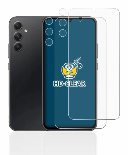 Image de l'appareil Samsung Galaxy A34 5G (Avant+Caméra) avec une grande variété de protections d'écran.