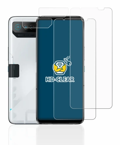 Image de l'appareil ASUS ROG Phone 7 (Avant+Caméra) avec une grande variété de protections d'écran.