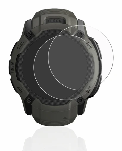 Image de l'appareil Garmin Instinct 2X Solar avec une grande variété de protections d'écran.