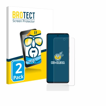 Face avant d’un emballage produit avec le logo de la marque BROTECT. À côté, l’appareil Tecno Camon 20 Pro est représenté avec