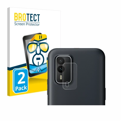 Face avant d’un emballage produit avec le logo de la marque BROTECT. À côté, l’appareil Nokia XR21 (Caméra UNIQUEMENT) est rep