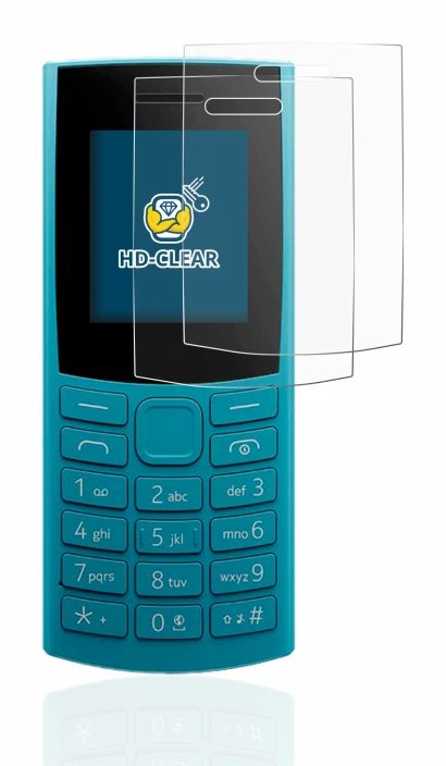 Image de l'appareil Nokia 105 4G (2023) avec une grande variété de protections d'écran.