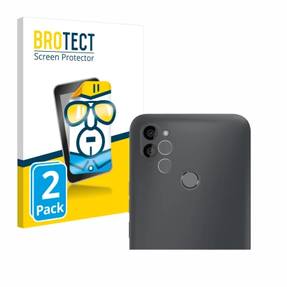 Face avant d’un emballage produit avec le logo de la marque BROTECT. À côté, l’appareil Gigaset GS5 Lite (Avant+Caméra) est re