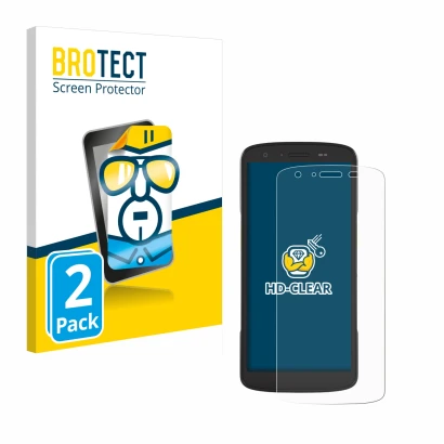 Face avant d’un emballage produit avec le logo de la marque BROTECT. À côté, l’appareil Zebra TC27 est représenté avec la prot