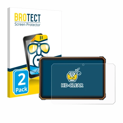 Face avant d’un emballage produit avec le logo de la marque BROTECT. À côté, l’appareil Blackview Active 8 Pro 10.36" est repr