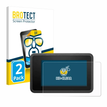 Face avant d’un emballage produit avec le logo de la marque BROTECT. À côté, l’appareil DJI Osmo Action 4 est représenté avec 