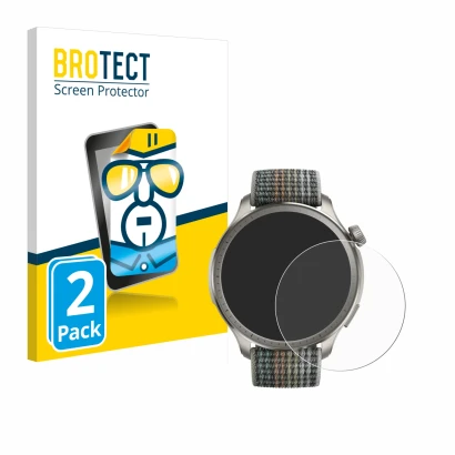 Face avant d’un emballage produit avec le logo de la marque BROTECT. À côté, l’appareil Huami Amazfit Balance est représenté a