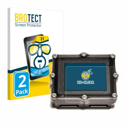 Face avant d’un emballage produit avec le logo de la marque BROTECT. À côté, l’appareil Shearwater Petrel 2 dive computer est