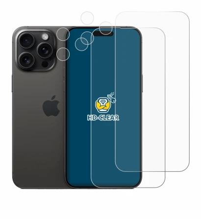 Image de l'appareil Apple iPhone 15 Pro Max (Avant+Caméra) avec une grande variété de protections d'écran.