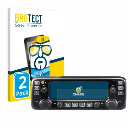 Face avant d’un emballage produit avec le logo de la marque BROTECT. À côté, l’appareil Icom IC-2730E est représenté avec la p