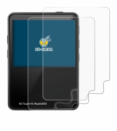 Image de l'appareil HifiWalker H2 touch avec une grande variété de protections d'écran.