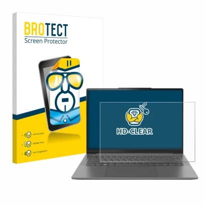 Face avant d’un emballage produit avec le logo de la marque BROTECT. À côté, l’appareil Lenovo Yoga Pro 7 Gen 8 14" est représ