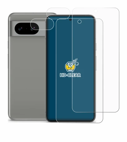 Image de l'appareil Google Pixel 8 (Avant+Caméra) avec une grande variété de protections d'écran.