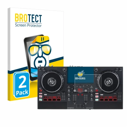 Face avant d’un emballage produit avec le logo de la marque BROTECT. À côté, l’appareil Numark Mixstream Pro+ est représenté a