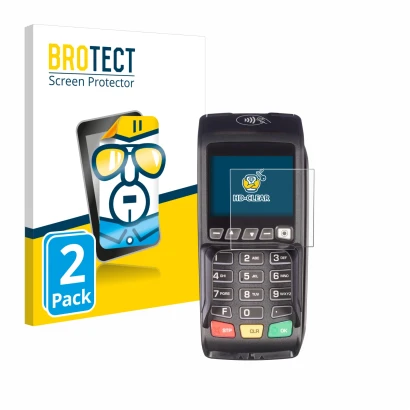 Face avant d’un emballage produit avec le logo de la marque BROTECT. À côté, l’appareil ingenico Desk/3500 est représenté avec