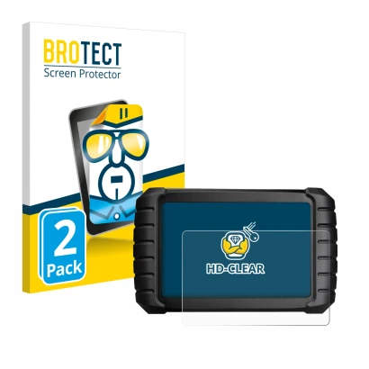 Face avant d’un emballage produit avec le logo de la marque BROTECT. À côté, l’appareil iCarsoft CR Max BT (2024) est représen