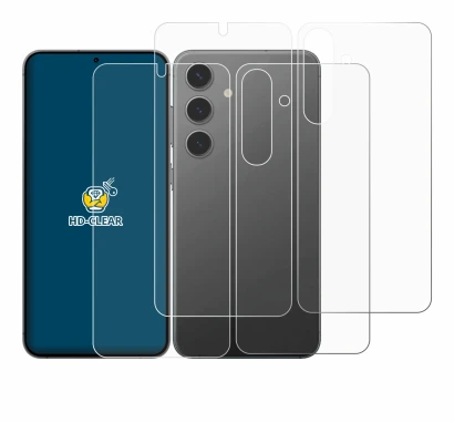 Image de l'appareil Samsung Galaxy S24 (Avant+Arrière) avec une grande variété de protections d'écran.
