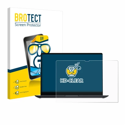 Face avant d’un emballage produit avec le logo de la marque BROTECT. À côté, l’appareil Samsung Galaxy Book4 Ultra 16