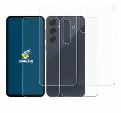 Image de l'appareil Samsung Galaxy A55 5G (Avant+Arrière) avec une grande variété de protections d'écran.