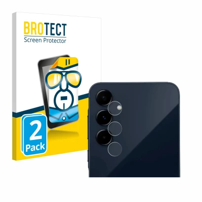 Face avant d’un emballage produit avec le logo de la marque BROTECT. À côté, l’appareil Samsung Galaxy A35 5G (Caméra UNIQUEME