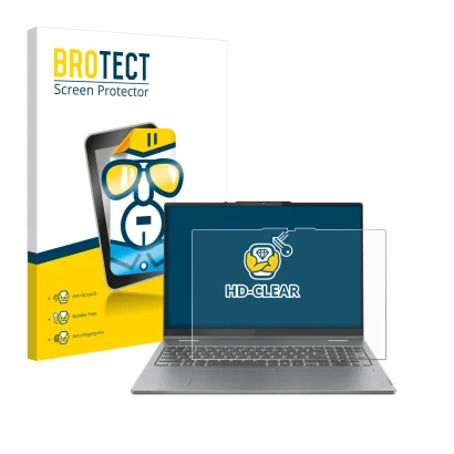 Face avant d’un emballage produit avec le logo de la marque BROTECT. À côté, l’appareil Lenovo IdeaPad 5 2-in-1 Gen 9 16" est