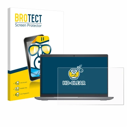 Face avant d’un emballage produit avec le logo de la marque BROTECT. À côté, l’appareil Dell Latitude 5550 Laptop est représen