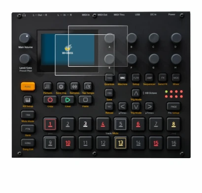 Image de l'appareil Elektron Digitakt II avec une grande variété de protections d'écran.