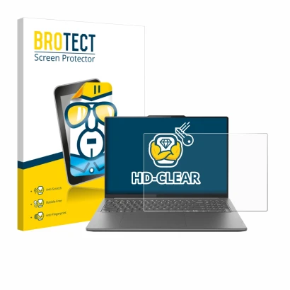 Face avant d’un emballage produit avec le logo de la marque BROTECT. À côté, l’appareil Lenovo Yoga Pro 9i Gen 9 16" Non-Touch