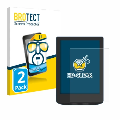 Face avant d’un emballage produit avec le logo de la marque BROTECT. À côté, l’appareil PocketBook Verse Pro Color est représe