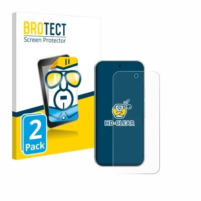 Face avant d’un emballage produit avec le logo de la marque BROTECT. À côté, l’appareil Google Pixel 9 Pro est représenté avec