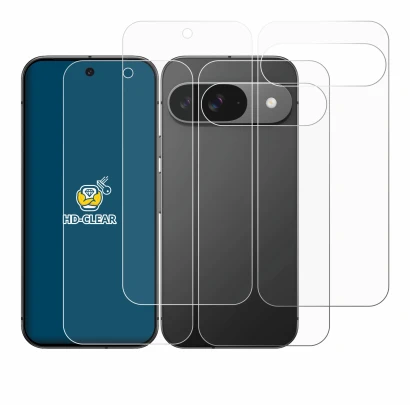 Image de l'appareil Google Pixel 9 (Avant+Arrière) avec une grande variété de protections d'écran.