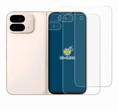 Image de l'appareil Google Pixel 9 Pro Fold (Avant+Caméra) avec une grande variété de protections d'écran.