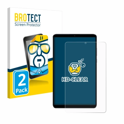 Face avant d’un emballage produit avec le logo de la marque BROTECT. À côté, l’appareil Xiaomi Redmi Pad SE 8.7 4G est représe