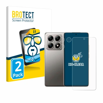 Face avant d’un emballage produit avec le logo de la marque BROTECT. À côté, l’appareil Xiaomi 14T (Avant+Caméra) est représen