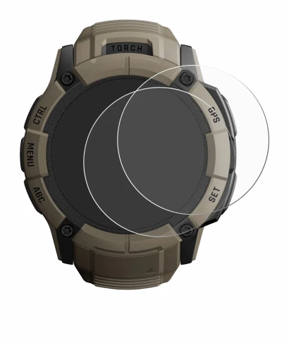 Image de l'appareil Garmin Instinct 2X Solar Tactical Edition avec une grande variété de protections d'écran.