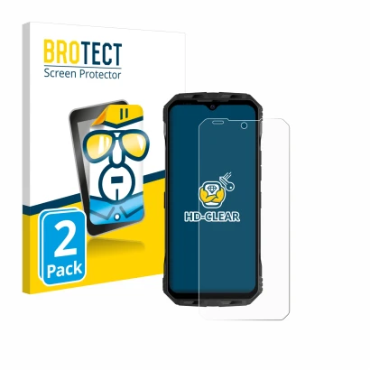 Face avant d’un emballage produit avec le logo de la marque BROTECT. À côté, l’appareil Doogee V Max Plus est représenté avec 