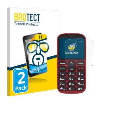 Face avant d’un emballage produit avec le logo de la marque BROTECT. À côté, l’appareil Doro 1360 est représenté avec la prote
