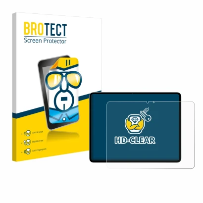 Face avant d’un emballage produit avec le logo de la marque BROTECT. À côté, l’appareil Apple iPad Air 13" M3 2025 est représe