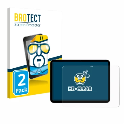 Face avant d’un emballage produit avec le logo de la marque BROTECT. À côté, l’appareil Apple iPad A16 11" WiFi 2025 (11ème Ge