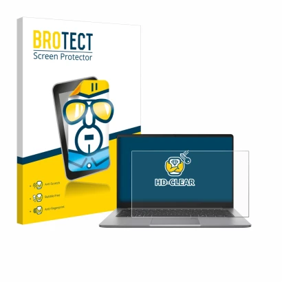 Face avant d’un emballage produit avec le logo de la marque BROTECT. À côté, l’appareil ASUS ExpertBook P1 P1403 est représent