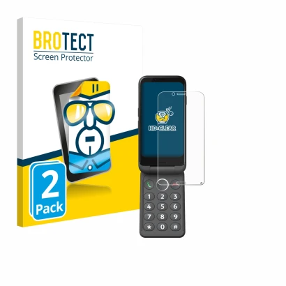 Face avant d’un emballage produit avec le logo de la marque BROTECT. À côté, l’appareil Doro Aurora A20 est représenté avec la