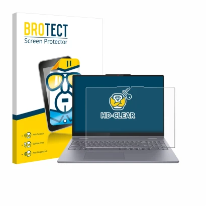 Face avant d’un emballage produit avec le logo de la marque BROTECT. À côté, l’appareil Lenovo IdeaPad 5 2-in-1 14AKP10 est re