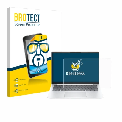Face avant d’un emballage produit avec le logo de la marque BROTECT. À côté, l’appareil HP EliteBook 8 G1i 14" est représenté 
