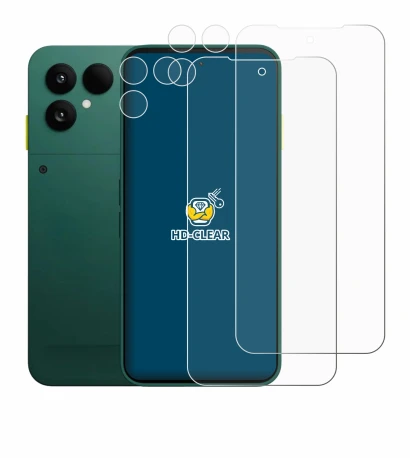 Image de l'appareil Fairphone 6 (Avant+Caméra) avec une grande variété de protections d'écran.
