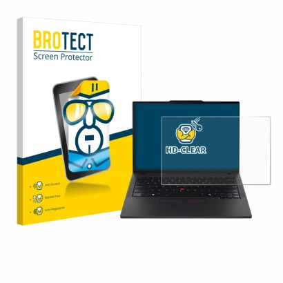 Face avant d’un emballage produit avec le logo de la marque BROTECT. À côté, l’appareil Lenovo ThinkPad T14 Gen 6 est représen