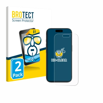 Face avant d’un emballage produit avec le logo de la marque BROTECT. À côté, l’appareil Apple iPhone 17 Pro est représenté ave
