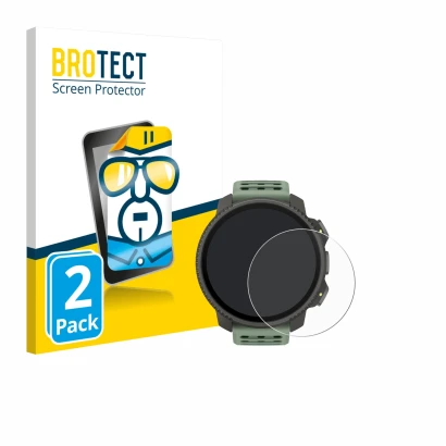 Face avant d’un emballage produit avec le logo de la marque BROTECT. À côté, l’appareil Suunto Vertical 2 est représenté avec