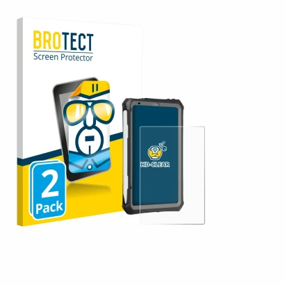 Face avant d’un emballage produit avec le logo de la marque BROTECT. À côté, l’appareil Apple iPad Mini 7 2024 (case-friendly)