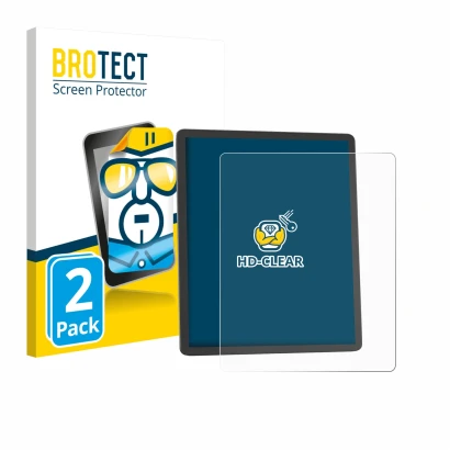 Face avant d’un emballage produit avec le logo de la marque BROTECT. À côté, l’appareil Amazon Kindle Scribe 2025 est représen